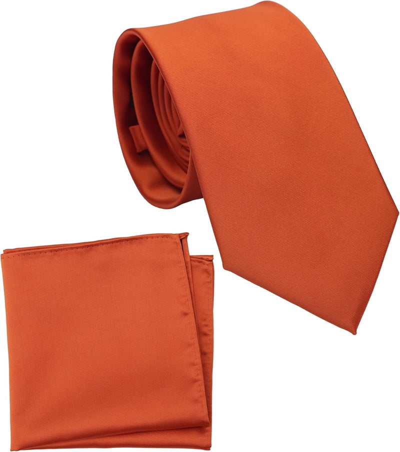 ZENXUS Regular Tie and Pocket Square for Men, Solid Color Necktie Set, 3.2 inch Standard Width - Image 1